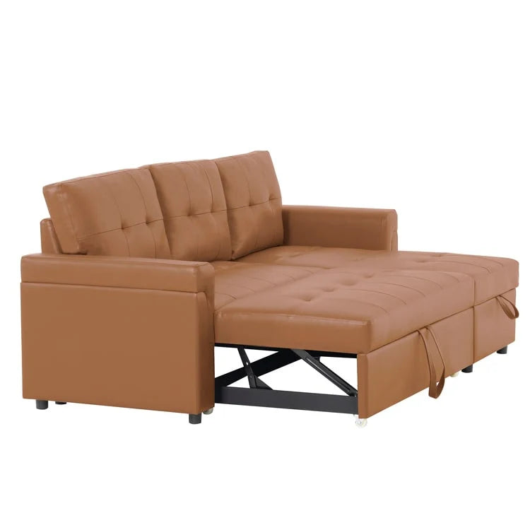 Reversible Sectional Sofa with Pull-Out Sleeper Bed, Hidden Storage Chaise, Durable Legs