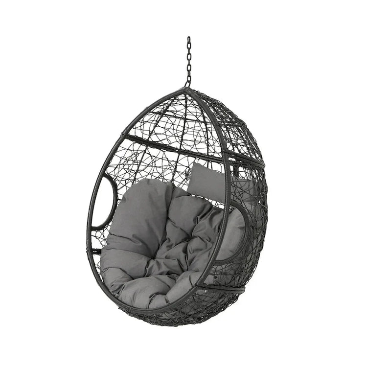Waterproof Outdoor Wicker Hanging Basket Chair with Cushions, Hammock Seat - 300 Lbs Capacity