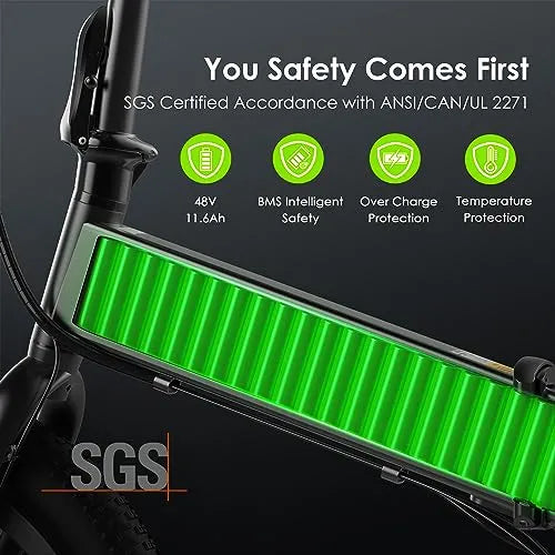 Oraimo 750W-1000W Electric Bike, up to 45 Miles 557Wh Hidden Li-Ion Battery, 7 Speed Gear