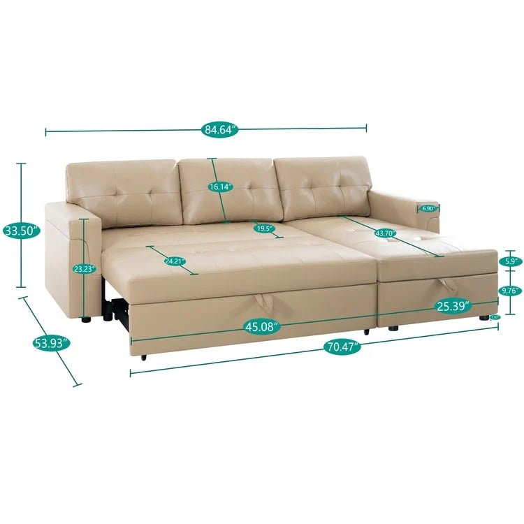Reversible Sectional Sofa with Pull-Out Sleeper Bed, Hidden Storage Chaise, Durable Legs