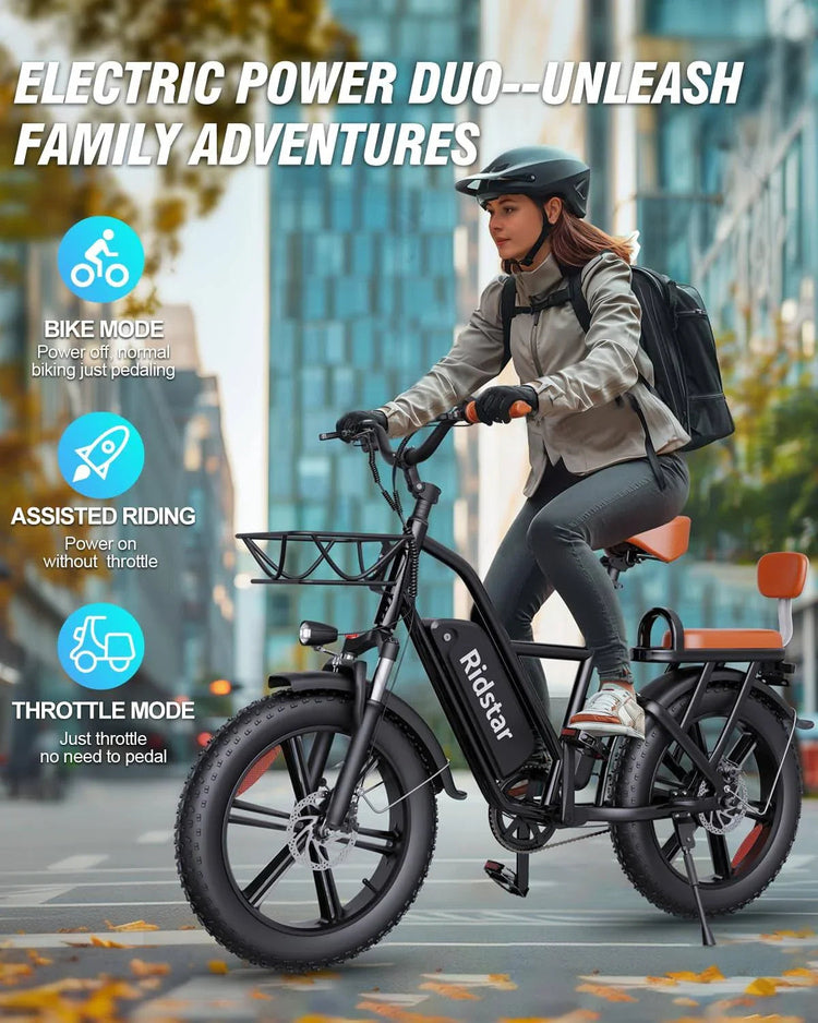 1000W Electric Bike for Adults 48V 15Ah Removable Battery E-Bike 20'' X 4.0 - 1000W