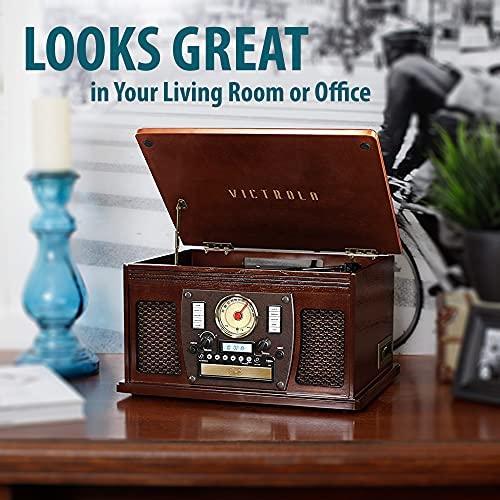 Victrola 8-in-1 Bluetooth Record Player & Multimedia Center, Built-in Stereo Speakers - Turntable, Wireless Music Streaming