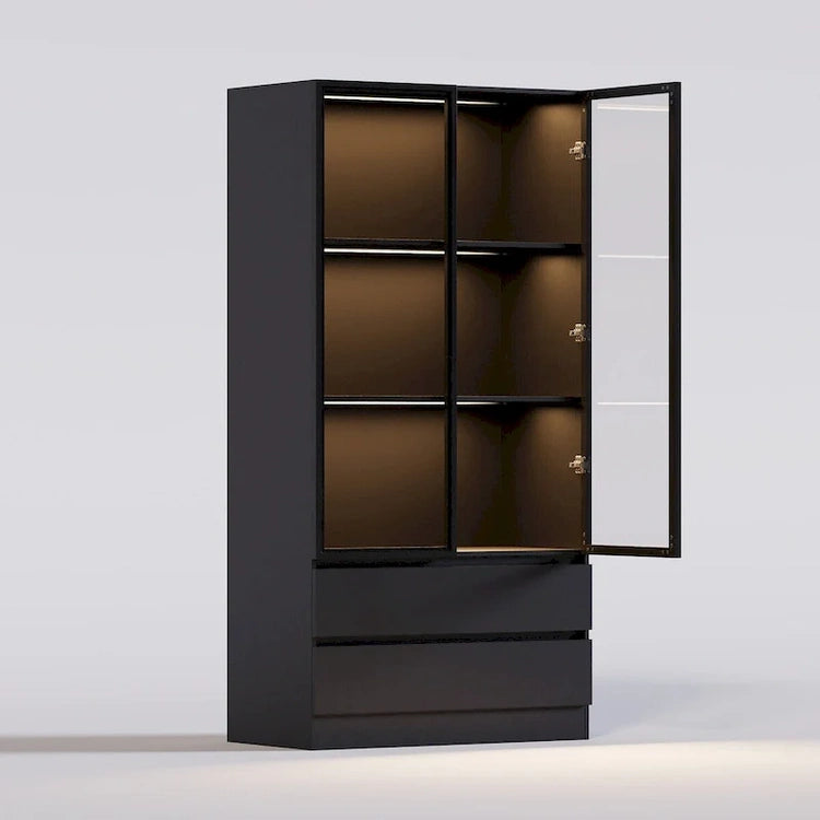 Display Storage Cabinet, Display Cabinet with Tempered Glass Doors, Showcase with 4-Tier Storage Shelves
