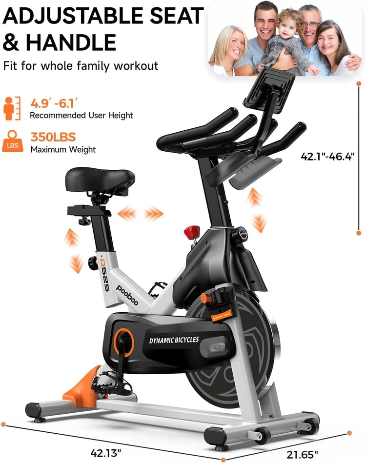 Pooboo Exercise Bike, Adjustable Magnetic/Brake Pad Resistance Silent Belt Drive, Indoor Cycling Bike for Home Cardio