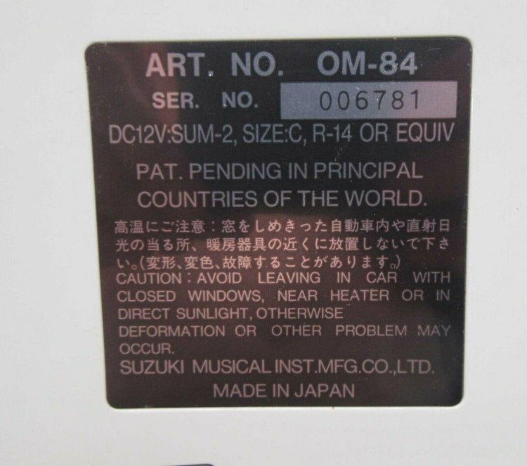 Suzuki Omnichord Om-84 System Two W/Hard Case Power Supply Manual