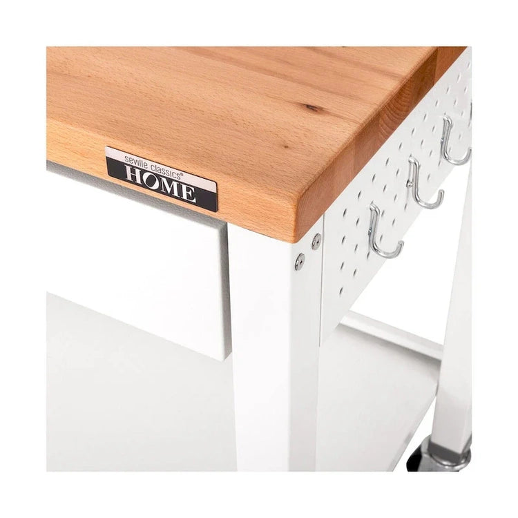 Seville Classics Home Work Center Island Table with Solid Wood Top, 48 W X 24 D X 36 H, White