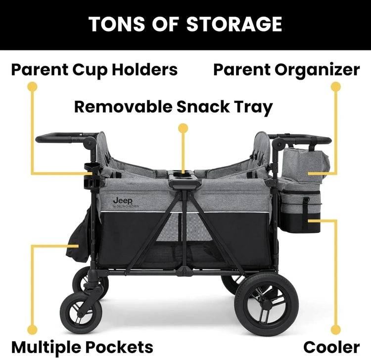Jeep Wrangler Deluxe 4 Seater Stroller Wagon by Delta Children Quad Stroller Wagon