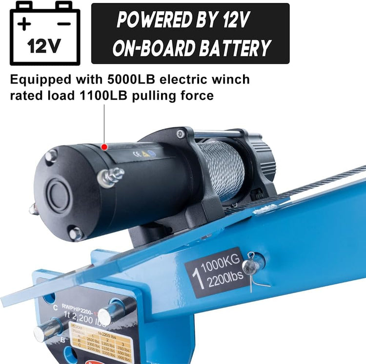 Pismire Winch Versatile 0.5T Folding Truck-Mounted Bed Crane Hoist Lift Pickup with Electric Winch 3500 Lb 12V