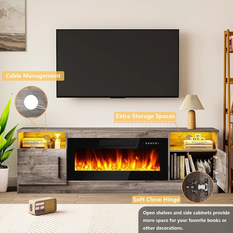 Bossin 70 Fireplace TV Stand with 36 Electric Fireplace, TV Stand for Tvs up to 80,16 Colors LED Lights/Entertainment Center