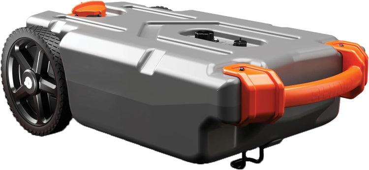 36-Gallon Portable Camper/RV Tote Tank - Features Large Heavy-Duty No-Flat Wheels & Built-in Gate Valve - Removable Steel Tow Adapter