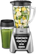 Oster Blender, Pro 1200 with Glass Jar, 24-Ounce Smoothie Cup, Brushed Nickel