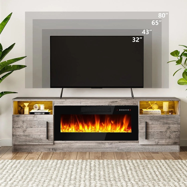 Bossin 70 Fireplace TV Stand with 36 Electric Fireplace, TV Stand for Tvs up to 80,16 Colors LED Lights/Entertainment Center
