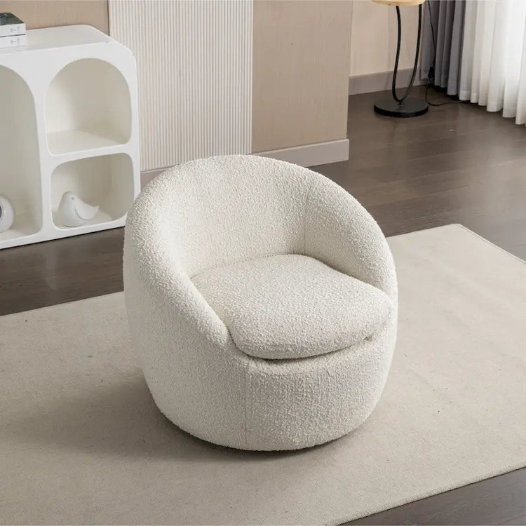 Swivel Barrel Chair - 360° Rotation - Boucle Fabric