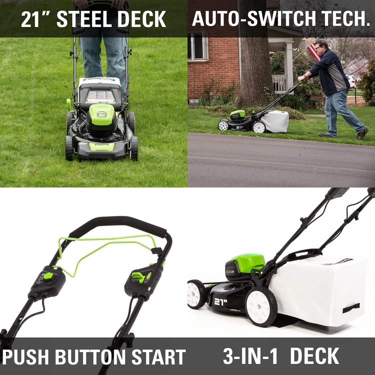 80V Cordless 21'' Self-Propelled Brushless Lawn Mower, Greenworks