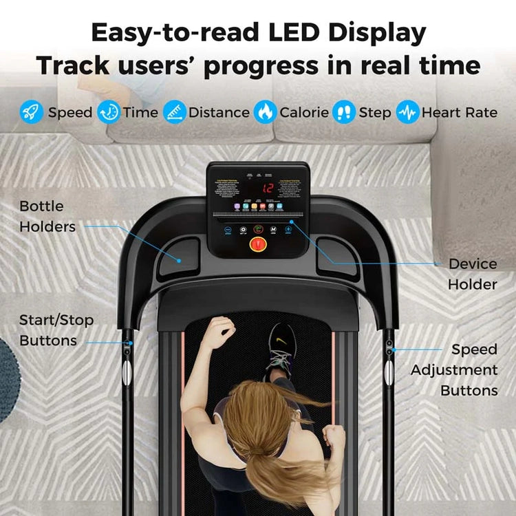 2.5 HP Walking Treadmill for Senior with Long Handrail, 300 Lbs Capacity, Recovery Fitness Exercise Machine for Home with Pulse Sensors