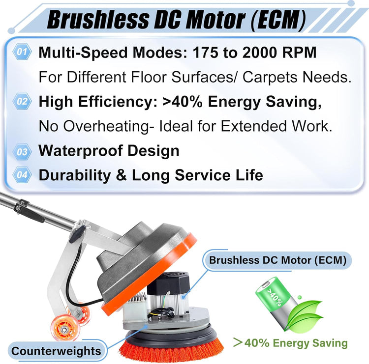 Commercial Floor Scrubber Machine with Brushes and Pads, Heavy Duty Floor Buffer Polisher and Cleaner- Deep Cleaning Tile and Grout