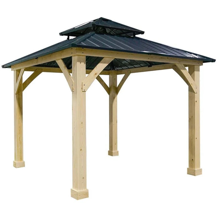 10 X Ft Outdoor Patio Hardtop Gazebo with Wood Frame & 2-Tier Metal Roof, All-Weather Gazebo Pergolas Shelter
