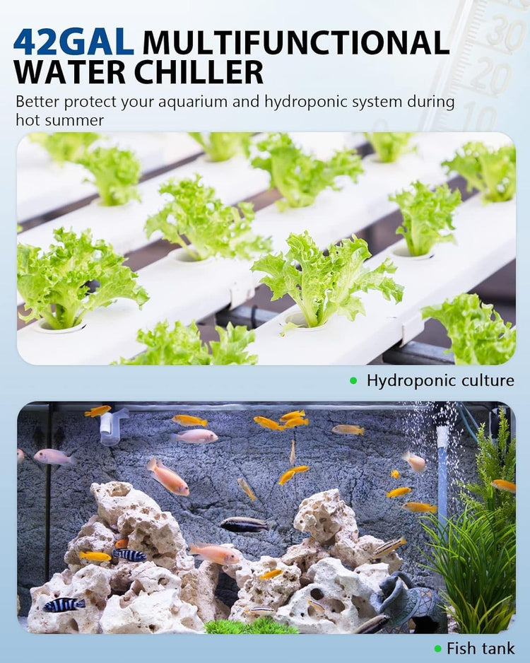 Aquarium Chiller 42gal 1/10 HP Water Cooler Fish Tank Chiller Special Quiet Design Refrigeration Compressor