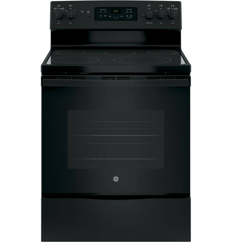 GE 30'' Freestanding Electric Range, Black - Dual-Element Cooktop, Convection Oven, Self-Cleaning
