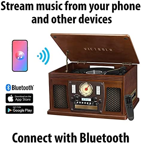 Victrola 8-in-1 Bluetooth Record Player & Multimedia Center, Built-in Stereo Speakers - Turntable, Wireless Music Streaming