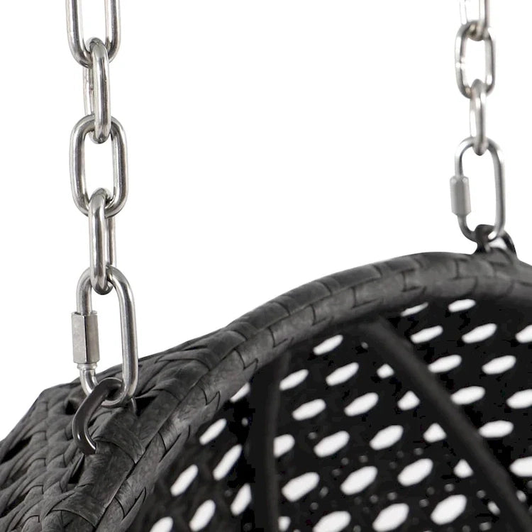 Leisuremod 2 Person Hanging Egg Chair with Stand - Outdoor/Indoor Rattan Wicker Patio Swing Hammock Lounger with Cushions
