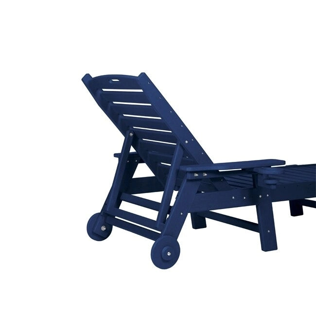 3-Piece Patio Set 2 Oversized Chaise Lounges (5-Position, Wheels, Cup Holder) + Side Table, All-Weather Wood Texture