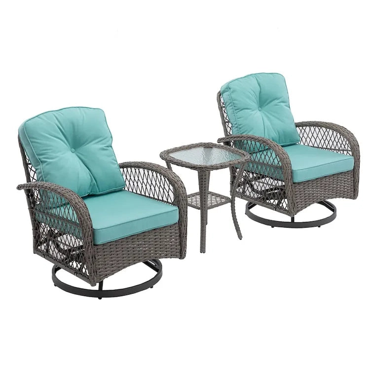 3 Pieces Outdoor Swivel Rocker Patio Chairs, 360 Degree Rocking Patio Conversation Set