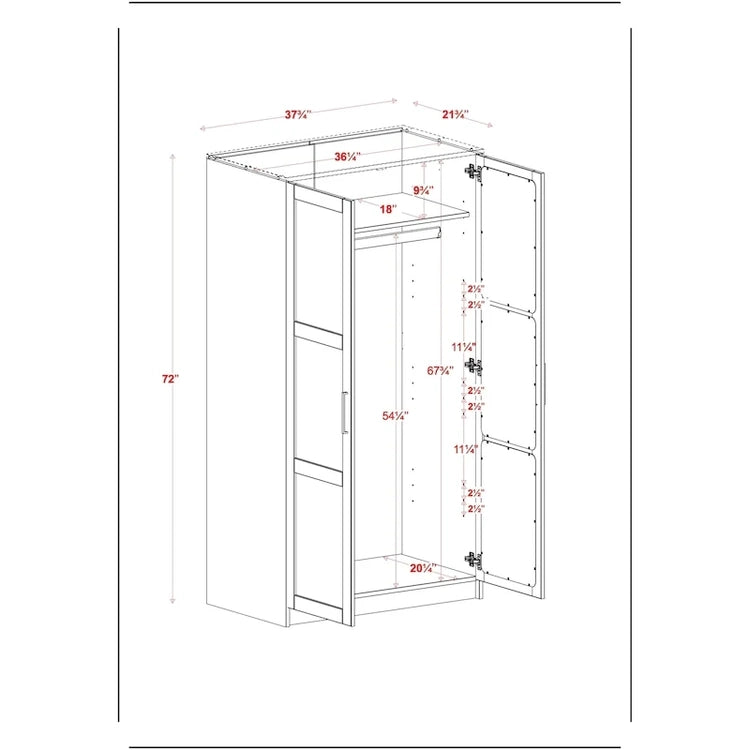 Palace Imports 100% Solid Wood 2-Door Urban Wardrobe Armoire with Solid and Mirrored Doors