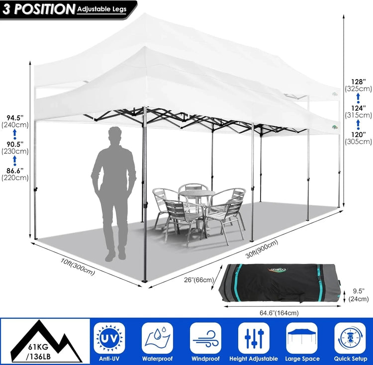 Cobizi 10x20 Heavy Duty Pop up Canopy Tent with 6 Sidewalls Easy up Commercial Outdoor Canopy Wedding Party Tents