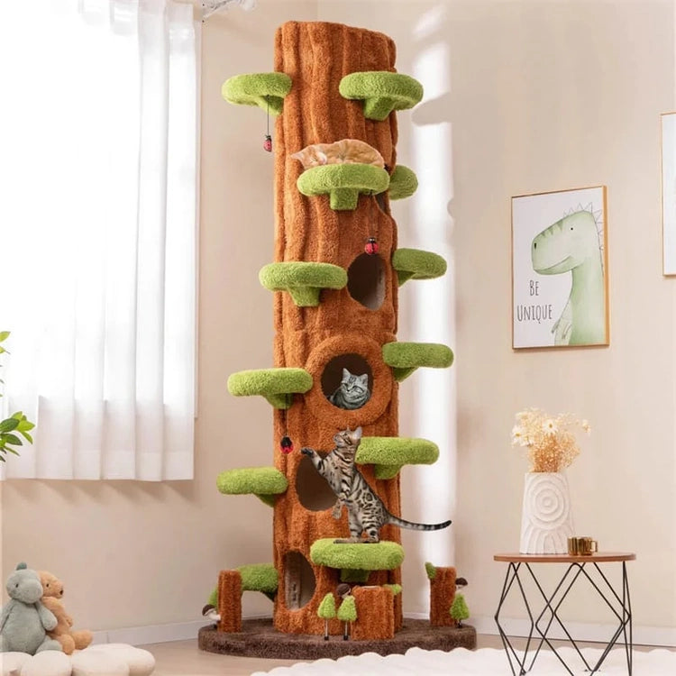 90.5" Tall Simulation Cat Tree, Modern Realistic Multi-Level Cat Tower w/5 Condos & Sisal Scratch Pad, Large Lifelike Indoor Cat Tree