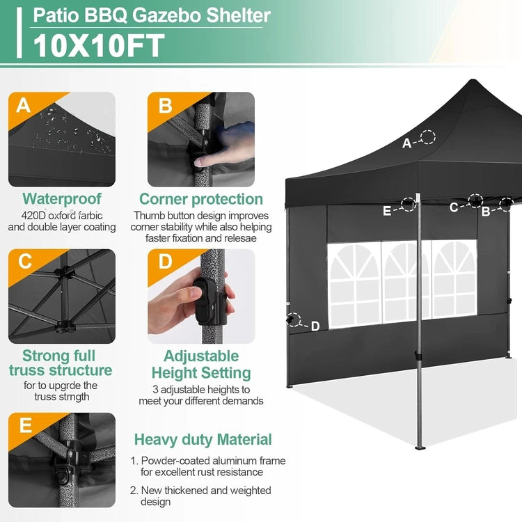 Cobizi 10x20 Heavy Duty Pop up Canopy Tent with 6 Sidewalls Easy up Commercial Outdoor Canopy Wedding Party Tents