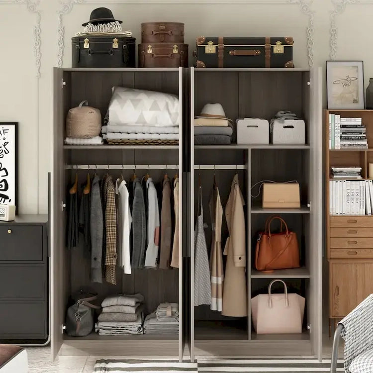 Modern Freestanding Solid Wood Wardrobe Closet with Storage Shelves