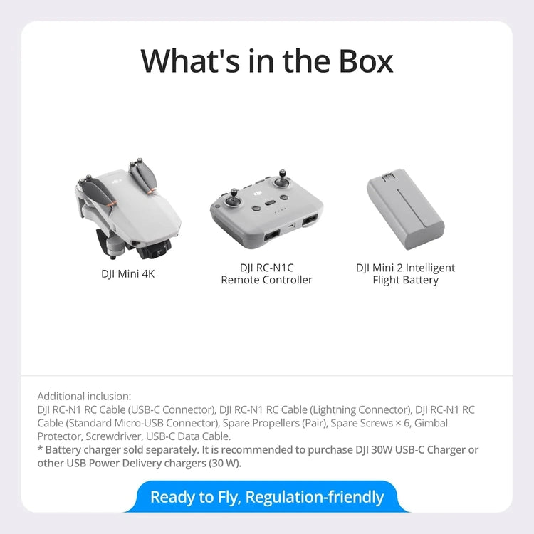 DJI Mini 4K, Drone with 4K UHD Camera for Adults, Under 249 G, 3-Axis Gimbal Stabilization, 10km Video Transmission, Auto Return, Wind Resistance