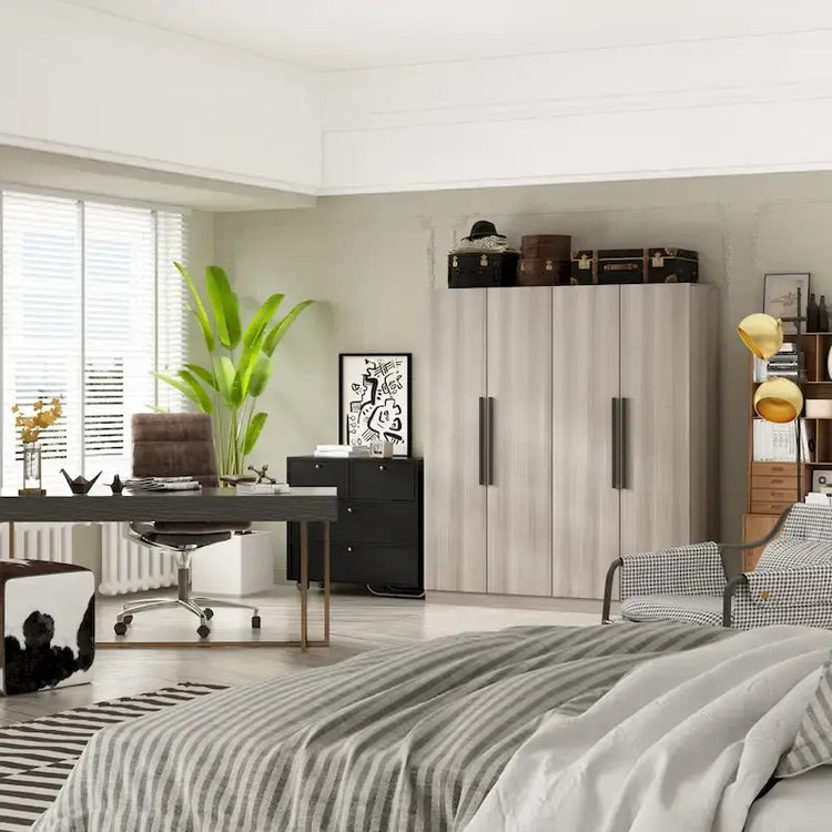 Modern Freestanding Solid Wood Wardrobe Closet with Storage Shelves