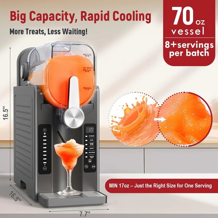 Slushie Machine, No Ice Needed All-in-One Slushy Maker for Home, Real-Time Temp Display, Auto-Clean, 6 Preset, Frozen Margaritas, Cocktails, Frappés