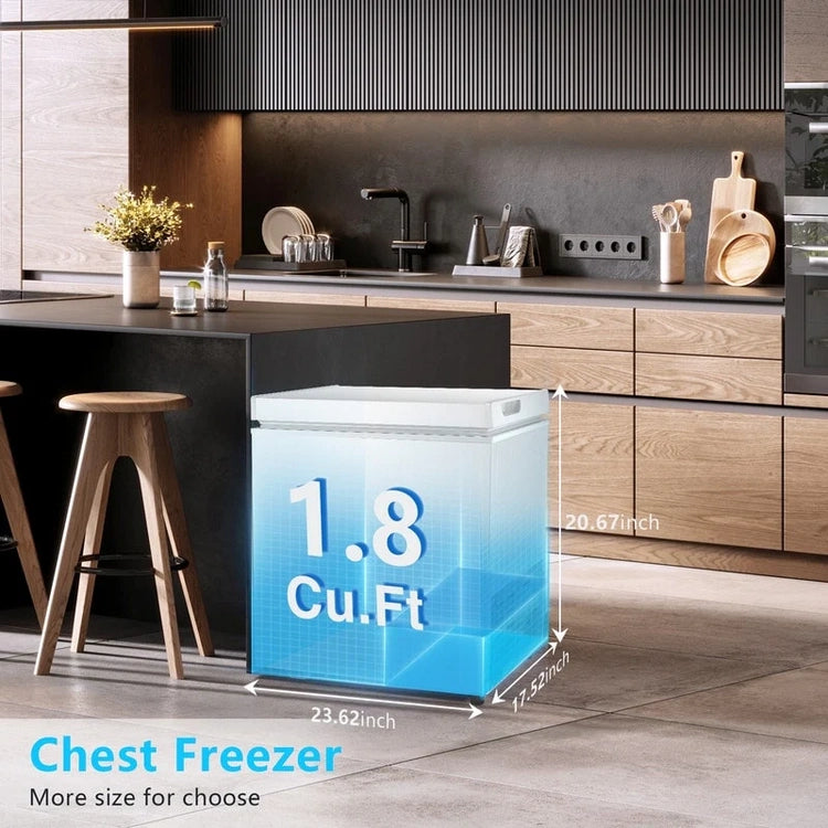 1.8 Cu. Ft. Chest Freezer with Removable Basket, Bottom Drain, 7-Level Thermostat, Freestanding Design for Home and Apartment