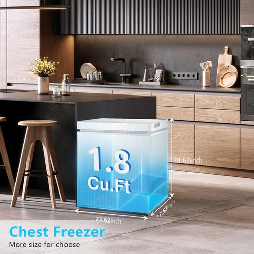 1.8 Cu. Ft. Chest Freezer with Removable Basket, Bottom Drain, 7-Level Thermostat, Freestanding Design for Home and Apartment