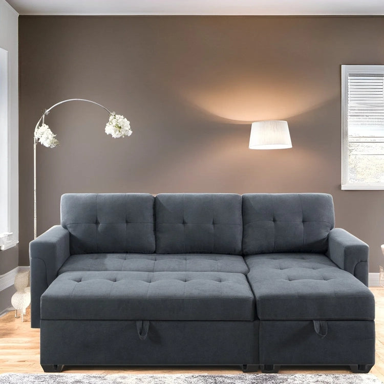 Reversible Sectional Sofa with Pull-Out Sleeper Bed, Hidden Storage Chaise, Durable Legs
