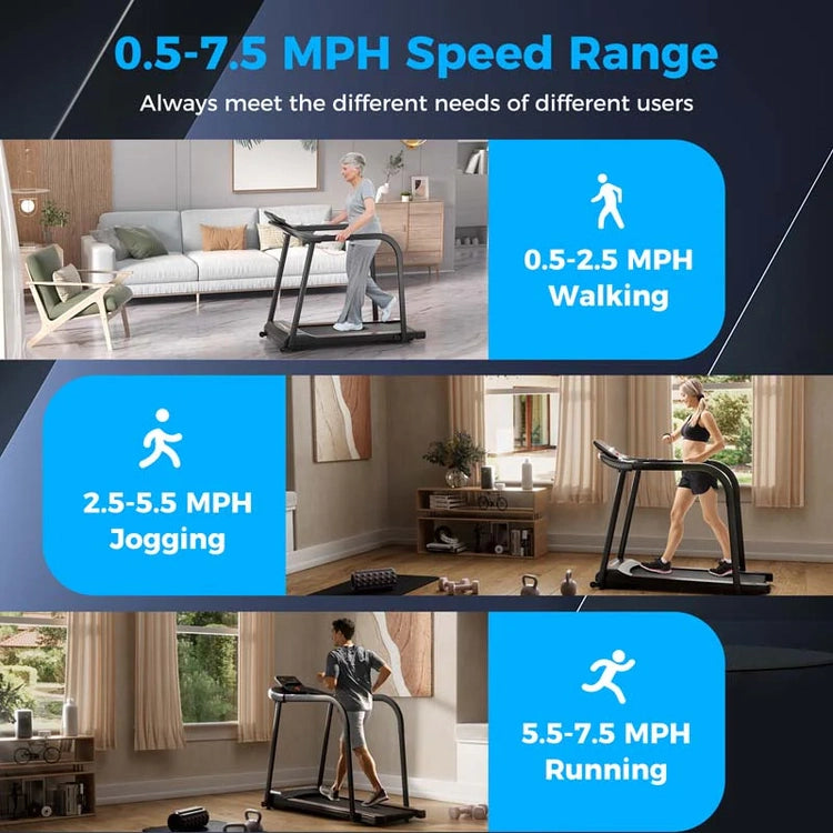 2.5 HP Walking Treadmill for Senior with Long Handrail, 300 Lbs Capacity, Recovery Fitness Exercise Machine for Home with Pulse Sensors
