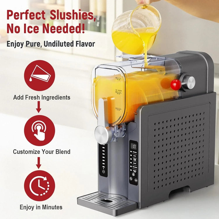 Slushie Machine, No Ice Needed All-in-One Slushy Maker for Home, Real-Time Temp Display, Auto-Clean, 6 Preset, Frozen Margaritas, Cocktails, Frappés