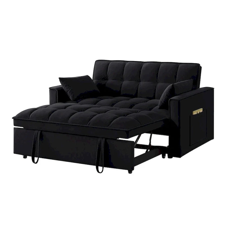 4 in1 Loveseat Sofa Bed with Armrests & Storage Pockets, Multi-Function Tufted Pull-Out Sofa Bed with Adjustable Backrest