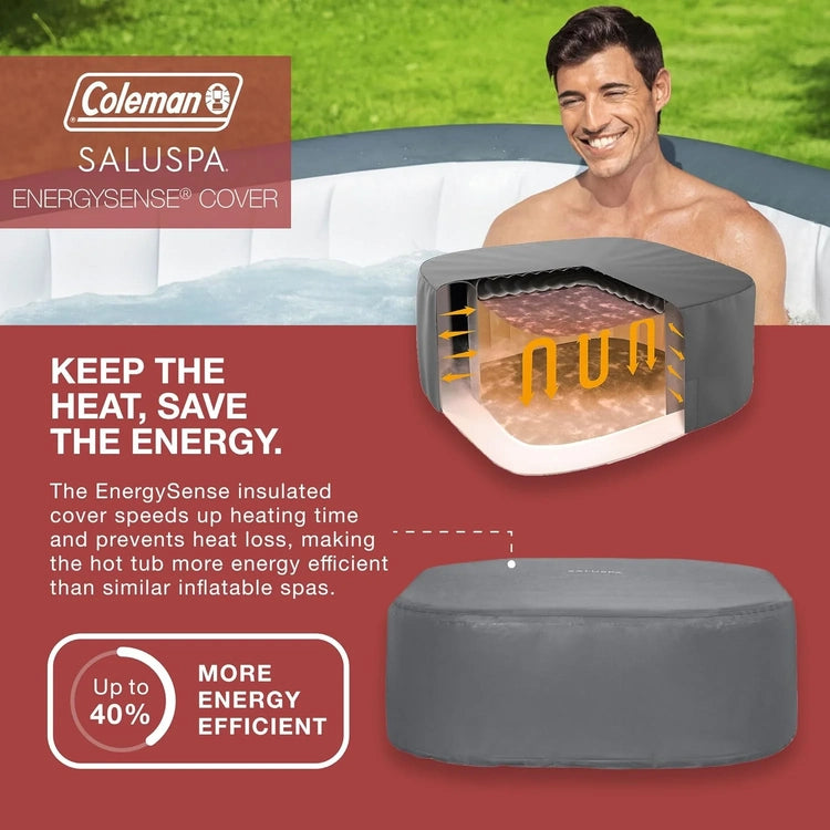 Coleman Saluspa Atlantis Airjet 4 to 6 Person Inflatable Hot Tub Square Portable Outdoor Spa with 140 Soothing Jets with Cover, Blue