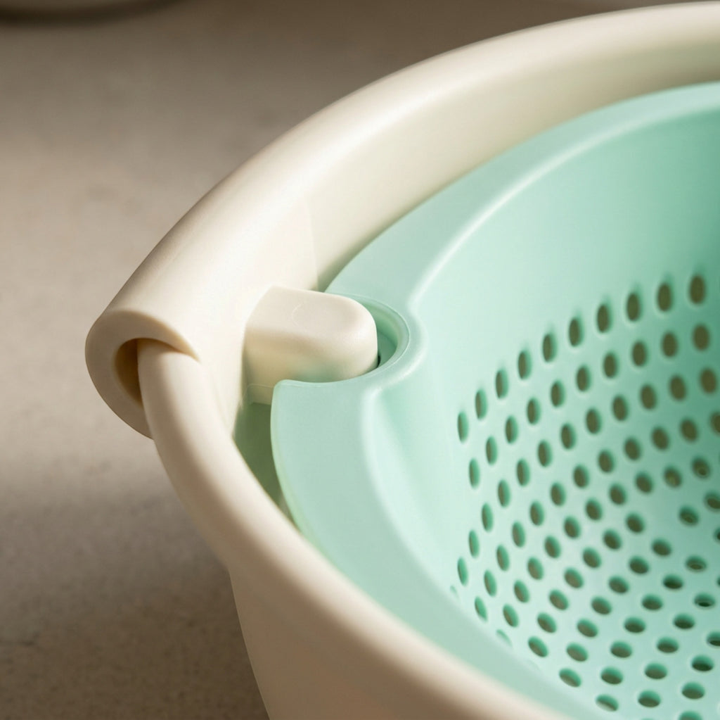 Blont Pivoting Wash and Drain Bowl Set 3.5 L Cream Mint - Detail view