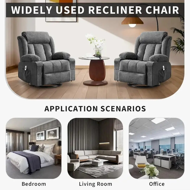 Recliner Chair, Rocking Chairs with Massage and Heat, Side Pockets and Cup Holder