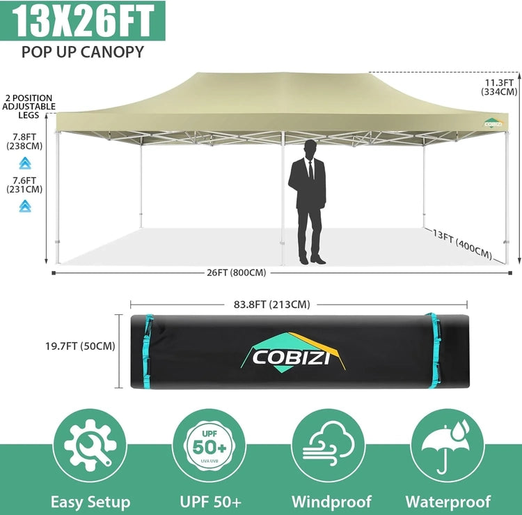 Cobizi 10x20 Heavy Duty Pop up Canopy Tent with 6 Sidewalls Easy up Commercial Outdoor Canopy Wedding Party Tents