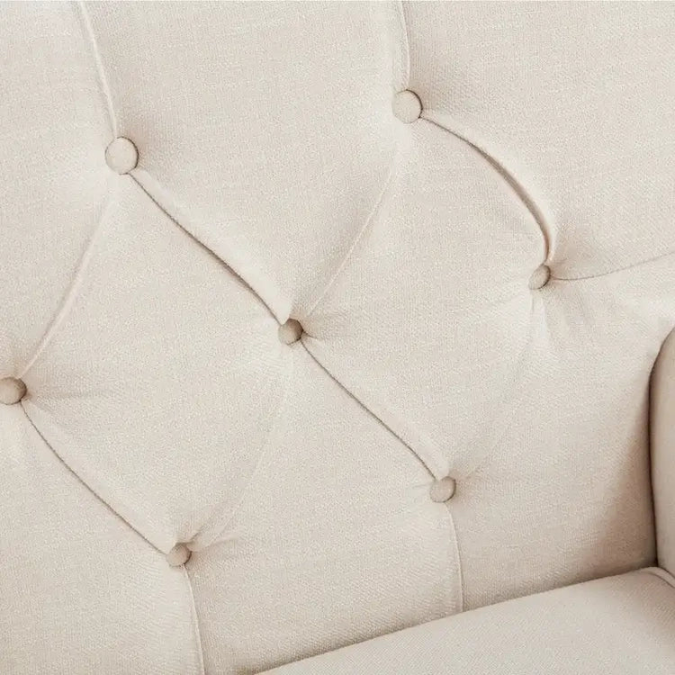 Set of 2 Arm Chair Upholstered Button Tufted Accent Chair with Lumbar Pillow Beige/Grey/Light Blue