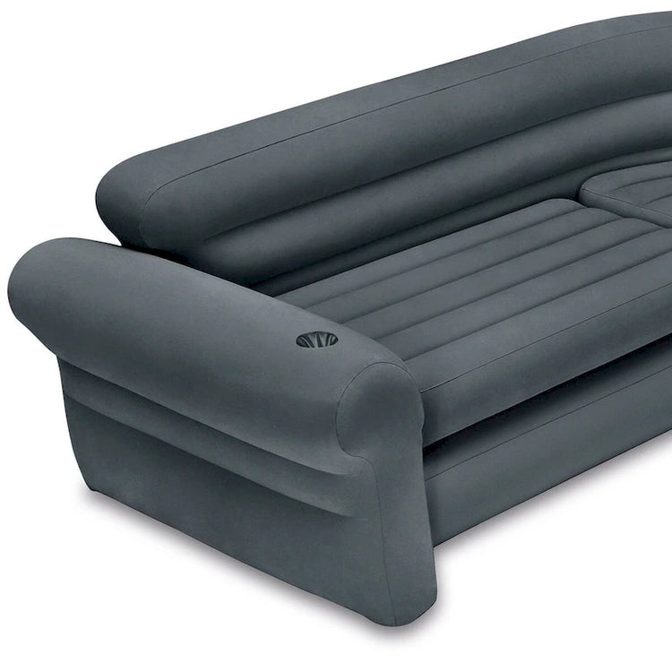 Intex Corner Sofa L-Shaped Inflatable Lounge Couch W/Cupholders, Gray (2 Pack) - 26