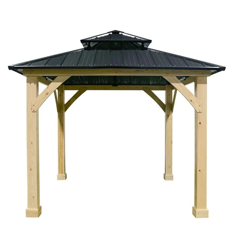 10 X Ft Outdoor Patio Hardtop Gazebo with Wood Frame & 2-Tier Metal Roof, All-Weather Gazebo Pergolas Shelter