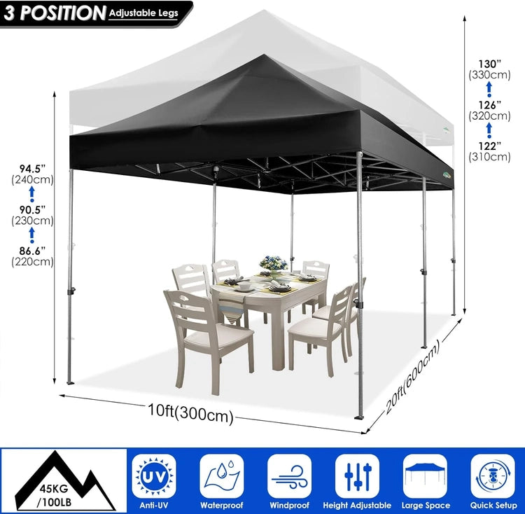 Cobizi 10x20 Heavy Duty Pop up Canopy Tent with 6 Sidewalls Easy up Commercial Outdoor Canopy Wedding Party Tents