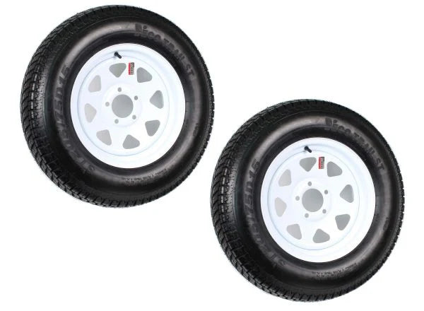 2-Pack Trailer Tire on Rim ST205/75D15 205/75 D 15 In. Lrc 5 Hole White Spoke